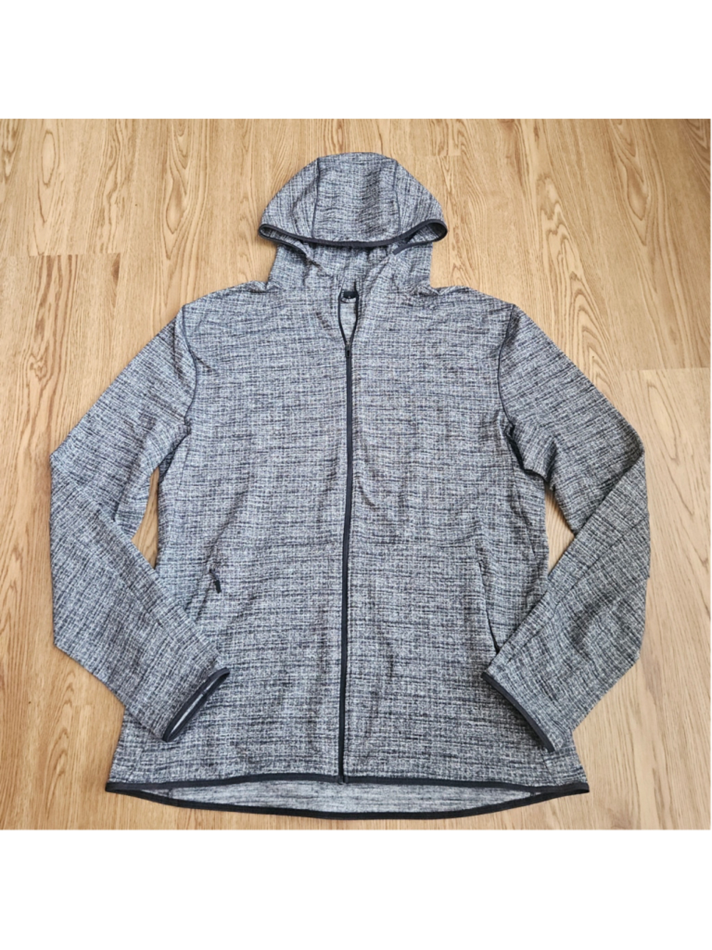 Lululemon Surge Warm Full Zip Jacket Heathered Black Hooded Active Mens Large